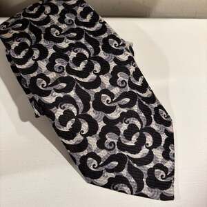 Stefano Ricci for Saks Fifth Avenue Black and Silver Floral Scroll Silk Tie